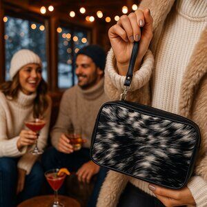 ✨Faux Fur Evening Clutch – Black & White Textured Haircalf Style – Holiday Glam✨